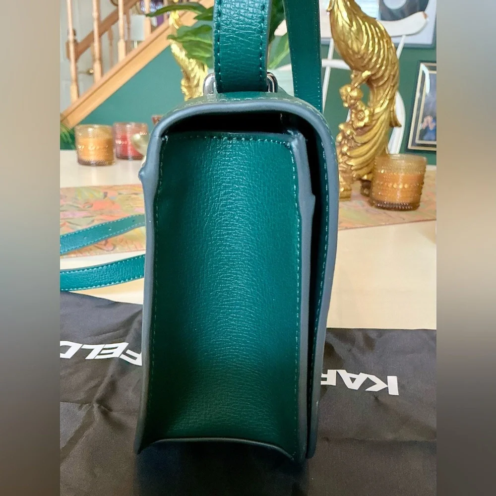 Karl Lagerfeld Paris Simone Crossbody Bag in Green Jewel Leather and Suede - Picture 6 of 14